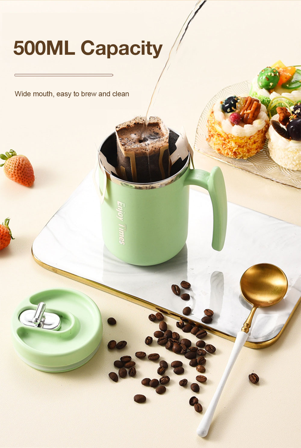 Double wall insulated coffee mug for hot drinks