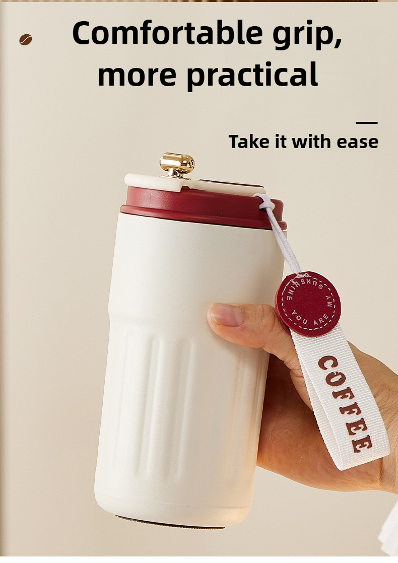 Vacuum insulated LED coffee cup with temperature display