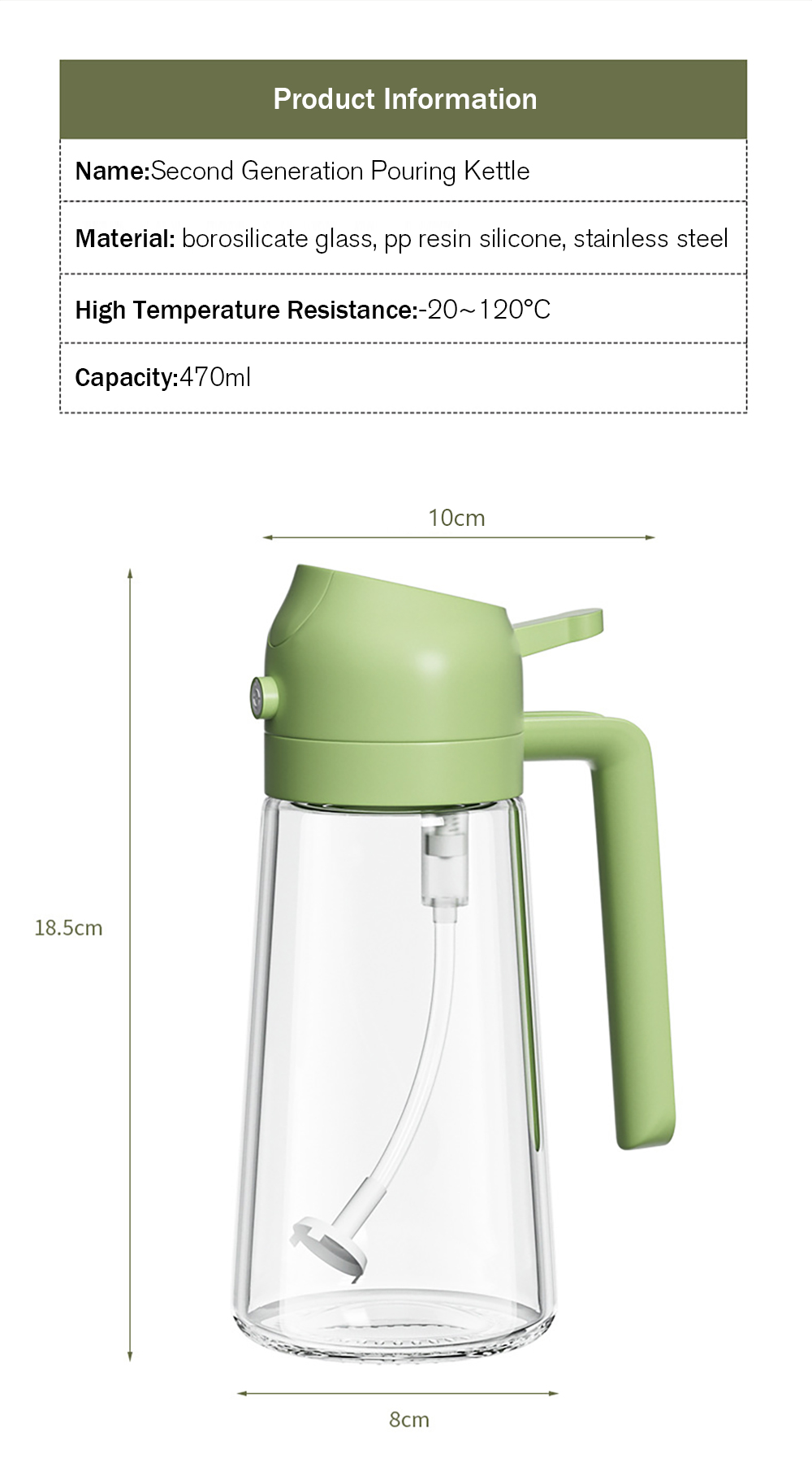 Glass oil dispenser for BBQ and roasting
