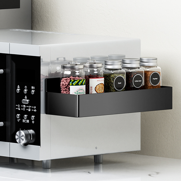 Black plastic kitchen rack for storage