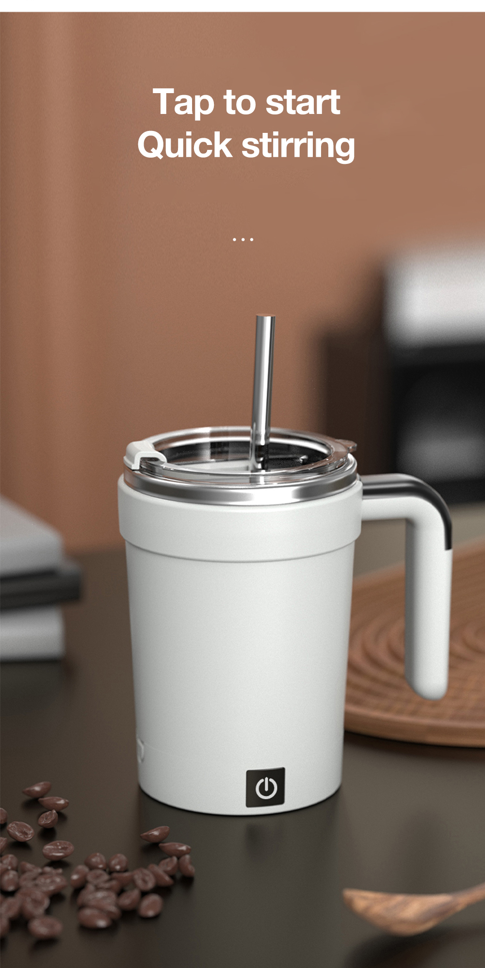 Electric stirring cup for protein shakes and milk